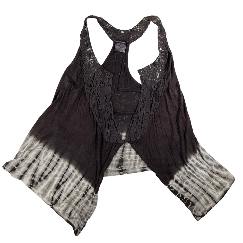 Vocal Tie Dye Tank Top Womens Small Brown Rhinestone Crochet Boho Grunge‎ Fest